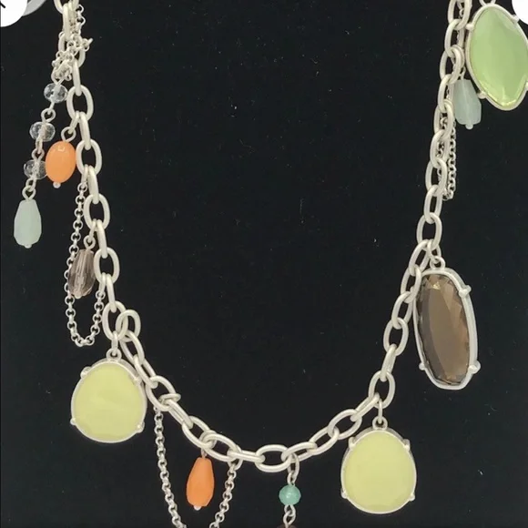 Lia Sophia Multicolored Chain Style Necklace w Beads Silver Tone Charms Vintage - Picture 3 of 7